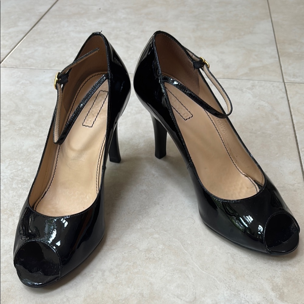 Unisa Black Patent Peep-Toe Heels